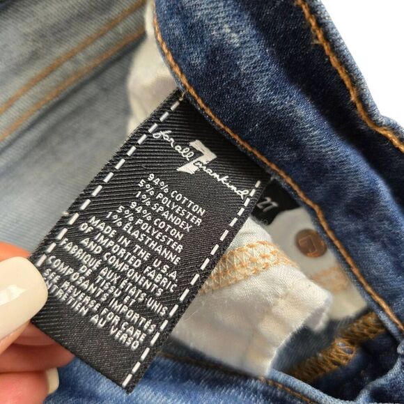 7 for All Mankind Ankle Skinny Jeans Womens 27 Blue Denim Frayed Zip Fly Stretch - Picture 5 of 8